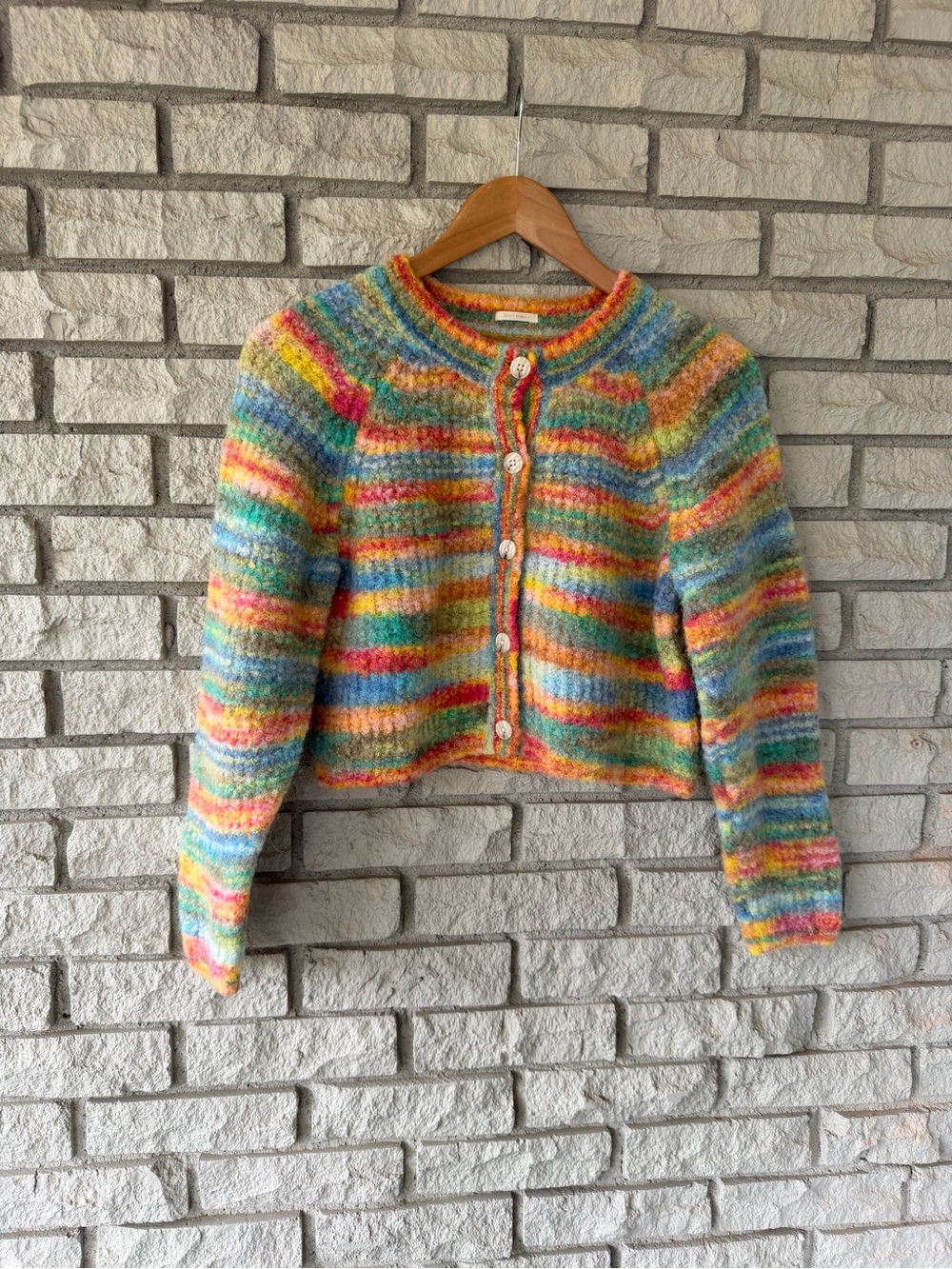 MOTHER Multicolor Striped “Fancy Fade” Raglan Crop Cardigan Sweater Size Medium